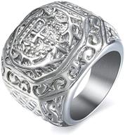 trendsmax men's gothic stainless steel signet ring with carved cross crown & silver tone finish - size 8-13 logo