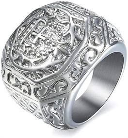 img 4 attached to Trendsmax Men's Gothic Stainless Steel Signet Ring with Carved Cross Crown & Silver Tone Finish - Size 8-13