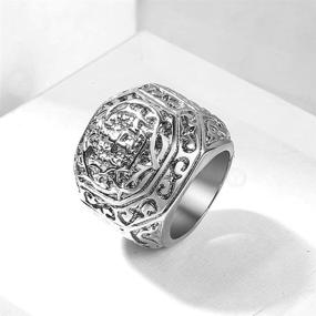 img 1 attached to Trendsmax Men's Gothic Stainless Steel Signet Ring with Carved Cross Crown & Silver Tone Finish - Size 8-13