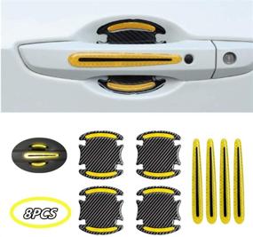 img 4 attached to 🚪 NOI 8pcs Universal 3D Carbon Fiber Texture Car Door Handle Bowl Protectors in Yellow - Scratch Resistant Car Accessories for Enhanced Outdoor Safety & Stylish Decoration