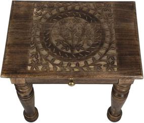 img 4 attached to 🌳 Tree of Life Carved Square Wooden Side End Table by SAVON