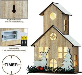 img 3 attached to 🏠 Wooden Christmas House Wall Hanging Decor - 8.5 Inches, Battery Operated LED Lights with Timer, Table Decoration