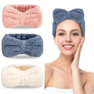 3-pack microfiber bowtie spa headbands for women - facial skincare, makeup, and face washing headbands for white, pink, and navy towel headbands logo