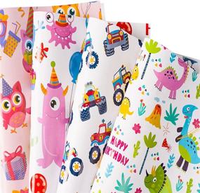 img 3 attached to Colorful and Fun Birthday Gift Wrapping Paper - Dinosaur Monster Car Theme for Boys and Girls - 12 Folded Sheets - Baby Shower Supplies