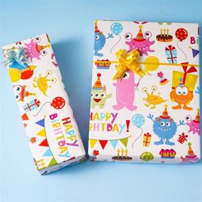 img 2 attached to Colorful and Fun Birthday Gift Wrapping Paper - Dinosaur Monster Car Theme for Boys and Girls - 12 Folded Sheets - Baby Shower Supplies