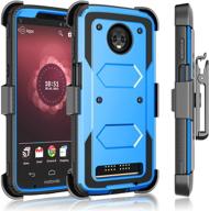 📱 tekcoo blue tshell holster clip case for motorola moto z3 play/verizon moto z3, with built-in screen, secure swivel locking belt defender, full body kickstand, carrying armor cover logo