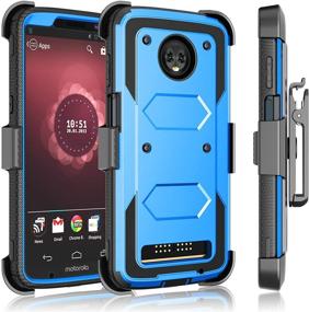 img 4 attached to 📱 Tekcoo Blue Tshell Holster Clip Case for Motorola Moto Z3 Play/Verizon Moto Z3, with Built-in Screen, Secure Swivel Locking Belt Defender, Full Body Kickstand, Carrying Armor Cover