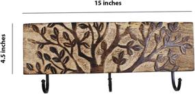 img 1 attached to Hand Carved Mango Wood Wall Mounted Key Rack Holder with 3 Hooks & Tree of Life Patterns - Enhanced SEO