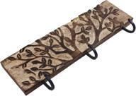 hand carved mango wood wall mounted key rack holder with 3 hooks & tree of life patterns - enhanced seo logo
