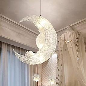 img 2 attached to Modern Moon and Star Shape LED Pendant Light by DDSKY - 🌙 Creative LED Lamp Fixture for Kids Child Bedroom Living Room Home Decoration, Cool White