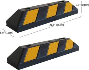 img 3 attached to 🚗 Garage Floor Parking Stopper - Car Wheel Blocks as Parking Aid, Rubber Curbs Protecting Vehicle Bumpers and Garage Walls, 21.6"x5.9"x3.9" (Pack of 2)