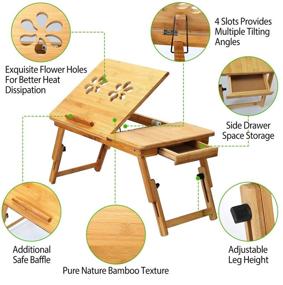 img 1 attached to Bamboo Laptop Desk: Foldable Breakfast Tray with Drawer - Adjustable Tilt Surface Stand for Bed, Work, Study, Reading, Eating - Moclever