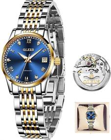 img 4 attached to OLEVS Women's Automatic Self-Winding Two Tone Stainless Steel Watch with Small Face, Mechanical Date Watch, Waterproof Luminous Dress Wristwatch, Reloj de Mujer - Ideal Gifts for Women