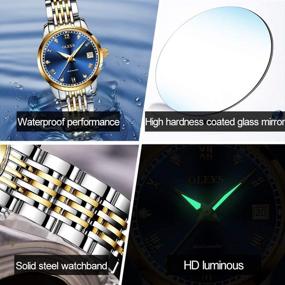 img 1 attached to OLEVS Women's Automatic Self-Winding Two Tone Stainless Steel Watch with Small Face, Mechanical Date Watch, Waterproof Luminous Dress Wristwatch, Reloj de Mujer - Ideal Gifts for Women