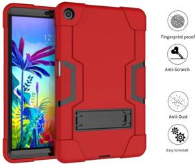 img 2 attached to 🔴 Rugged Protective Case for LG G Pad 5 10.1 inch 2019 - Red/Black, Full-Body Shockproof Armor, Kid-Friendly Tablet Cover