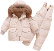 jeleuon baby girls 2-piece winter warm hooded fur trim snowsuit puffer down jacket and snow ski bib pants set logo