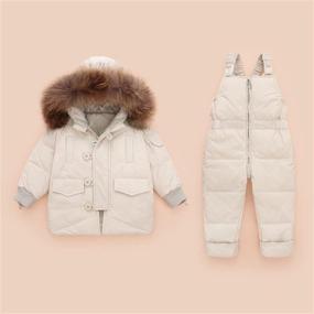 img 1 attached to JELEUON Baby Girls 2-Piece Winter Warm Hooded Fur Trim Snowsuit Puffer Down Jacket and Snow Ski Bib Pants Set