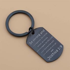 img 2 attached to Christian Keychain - Be Strong and Courageous Joshua 1:9 - Scripture Dog Tag - Religious Jewelry by QIIER