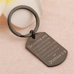 img 1 attached to Christian Keychain - Be Strong and Courageous Joshua 1:9 - Scripture Dog Tag - Religious Jewelry by QIIER