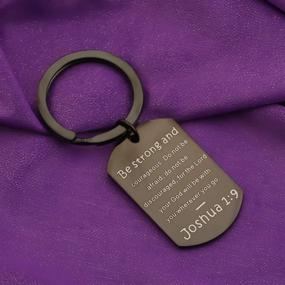 img 3 attached to Christian Keychain - Be Strong and Courageous Joshua 1:9 - Scripture Dog Tag - Religious Jewelry by QIIER