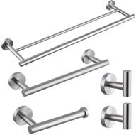 🚽 kimzcn 5-piece bathroom accessories kit - brushed stainless steel wall mounted set with double towel bar, hand towel bar, toilet paper holder, and robe towel hooks logo