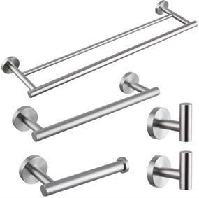 img 4 attached to 🚽 kimzcn 5-Piece Bathroom Accessories Kit - Brushed Stainless Steel Wall Mounted Set with Double Towel Bar, Hand Towel Bar, Toilet Paper Holder, and Robe Towel Hooks