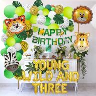 🦁 get wild at your little one's 3rd birthday party with jungle theme safari balloon garland and adorable animal foil balloons, complete with happy birthday banner and artificial palm leaves логотип