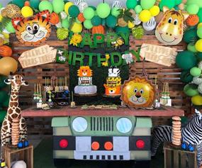 img 2 attached to 🦁 Get Wild at Your Little One's 3rd Birthday Party with Jungle Theme Safari Balloon Garland and Adorable Animal Foil Balloons, Complete with Happy Birthday Banner and Artificial Palm Leaves