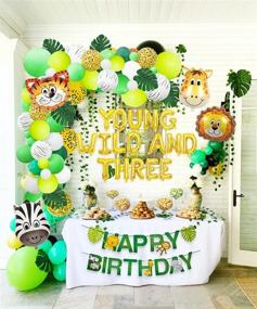 img 1 attached to 🦁 Get Wild at Your Little One's 3rd Birthday Party with Jungle Theme Safari Balloon Garland and Adorable Animal Foil Balloons, Complete with Happy Birthday Banner and Artificial Palm Leaves