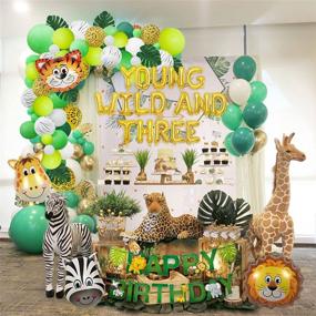 img 3 attached to 🦁 Get Wild at Your Little One's 3rd Birthday Party with Jungle Theme Safari Balloon Garland and Adorable Animal Foil Balloons, Complete with Happy Birthday Banner and Artificial Palm Leaves