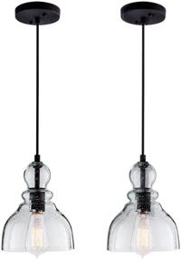 img 3 attached to 🔆 Lanros Farmhouse Kitchen Pendant Lighting: Clear Seeded Glass Shade, Adjustable Cord, 2 Pack