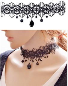 img 3 attached to 🖤 Trasfit 10-Piece Lace Choker Set: Black Classic Velvet Stretch Punk Gothic Tattoo Lace - 10 Style #1 for Women and Girls