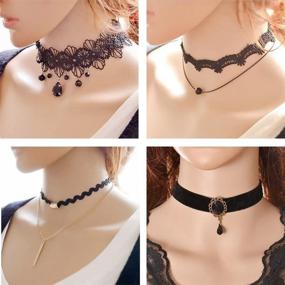 img 2 attached to 🖤 Trasfit 10-Piece Lace Choker Set: Black Classic Velvet Stretch Punk Gothic Tattoo Lace - 10 Style #1 for Women and Girls