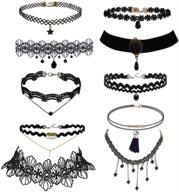 🖤 trasfit 10-piece lace choker set: black classic velvet stretch punk gothic tattoo lace - 10 style #1 for women and girls logo