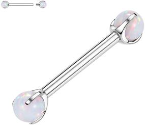 img 4 attached to 💎 PEAKLINK G23 Titanium Nipple Barbell: Opal Body Piercing Jewelry for Women - Threaded Nipple Rings 14G