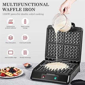 img 2 attached to 🧇 REDMOND Non-Stick 4 Slice Belgian Waffle Maker - Compact Stainless Steel Mini Waffle Iron with Anti-Overflow Edge and Preheat Indicator