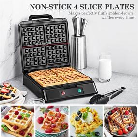 img 3 attached to 🧇 REDMOND Non-Stick 4 Slice Belgian Waffle Maker - Compact Stainless Steel Mini Waffle Iron with Anti-Overflow Edge and Preheat Indicator