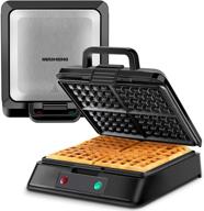 🧇 redmond non-stick 4 slice belgian waffle maker - compact stainless steel mini waffle iron with anti-overflow edge and preheat indicator logo