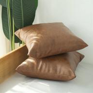 🛋️ shorping faux leather farmhouse pillow covers, thick cognac brown, modern decorative 18x18 inch set of 2 square pillow covers, bedroom and living room cushion pillowcases for home decor, sofa bed логотип