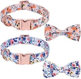 img 4 attached to 🐶 Stylish 2 Pack Dog Collar with Bow Tie: Cute Floral Pattern, Adjustable Rose Gold Buckle for Small Medium Large Dogs (Medium, Pink+Blue)