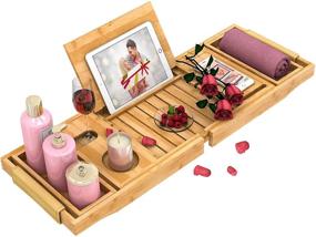 img 4 attached to 🛀 Enhance Your Bathing Experience with our Bathtub Tray - Expandable Board, Book Stand, Premium Leather Grip, Non-Slip Pat, Luxury Bath Bamboo Table Tray for Adults at Home Spa - Perfect Gift Choice