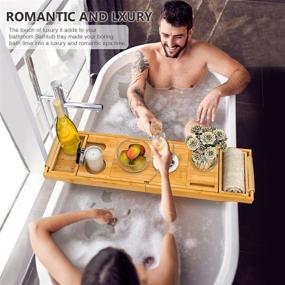 img 2 attached to 🛀 Enhance Your Bathing Experience with our Bathtub Tray - Expandable Board, Book Stand, Premium Leather Grip, Non-Slip Pat, Luxury Bath Bamboo Table Tray for Adults at Home Spa - Perfect Gift Choice