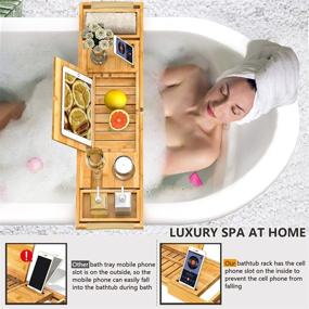 img 1 attached to 🛀 Enhance Your Bathing Experience with our Bathtub Tray - Expandable Board, Book Stand, Premium Leather Grip, Non-Slip Pat, Luxury Bath Bamboo Table Tray for Adults at Home Spa - Perfect Gift Choice