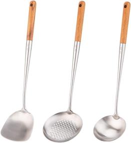 img 4 attached to Durable Stainless Steel Wok Spatula and Ladle Set for Effortless Cooking