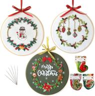 🎄 beginner-friendly 3 sets embroidery starter kit with christmas pattern: cross stitch set, stamped embroidery kits, hoops & color threads included logo