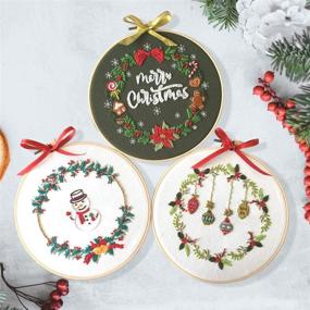 img 1 attached to 🎄 Beginner-friendly 3 Sets Embroidery Starter Kit with Christmas Pattern: Cross Stitch Set, Stamped Embroidery Kits, Hoops & Color Threads Included