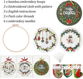 img 3 attached to 🎄 Beginner-friendly 3 Sets Embroidery Starter Kit with Christmas Pattern: Cross Stitch Set, Stamped Embroidery Kits, Hoops & Color Threads Included