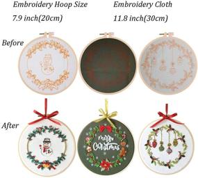 img 2 attached to 🎄 Beginner-friendly 3 Sets Embroidery Starter Kit with Christmas Pattern: Cross Stitch Set, Stamped Embroidery Kits, Hoops & Color Threads Included