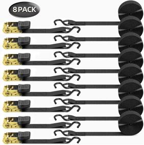 img 4 attached to 🔒 High-Quality 8-Pack 15 Ft Ratchet Tie Down Straps - 500 lbs Load Cap, 1500 lbs Breaking Limit - Ohuhu Logistic Cargo Straps for Moving Appliances, Motorcycle (Black)