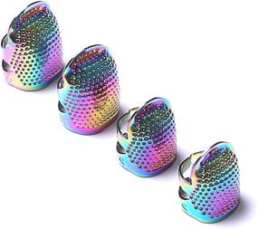 img 4 attached to 🧵 AXEN 4 Pieces Sewing Thimble, Dazzle Gold Metal Finger Protector, DIY Sewing Tool Accessories, Two Size 4 Pieces